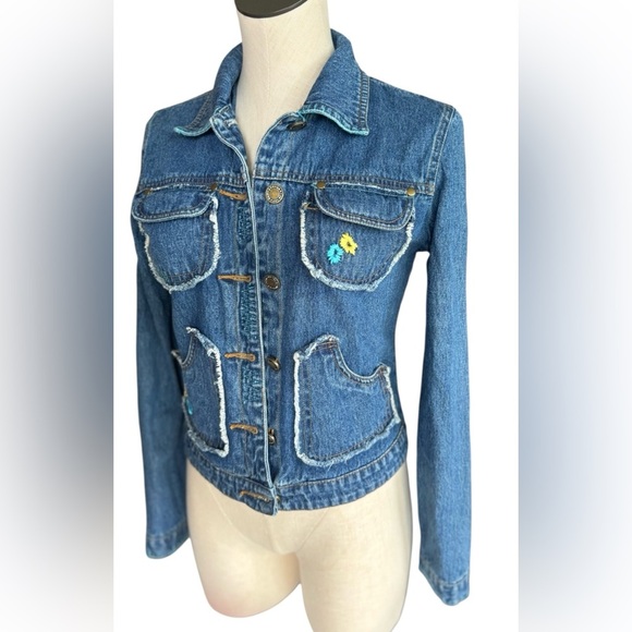 Y2K Floral Stitched Denim Jacket size Medium - Picture 3 of 11
